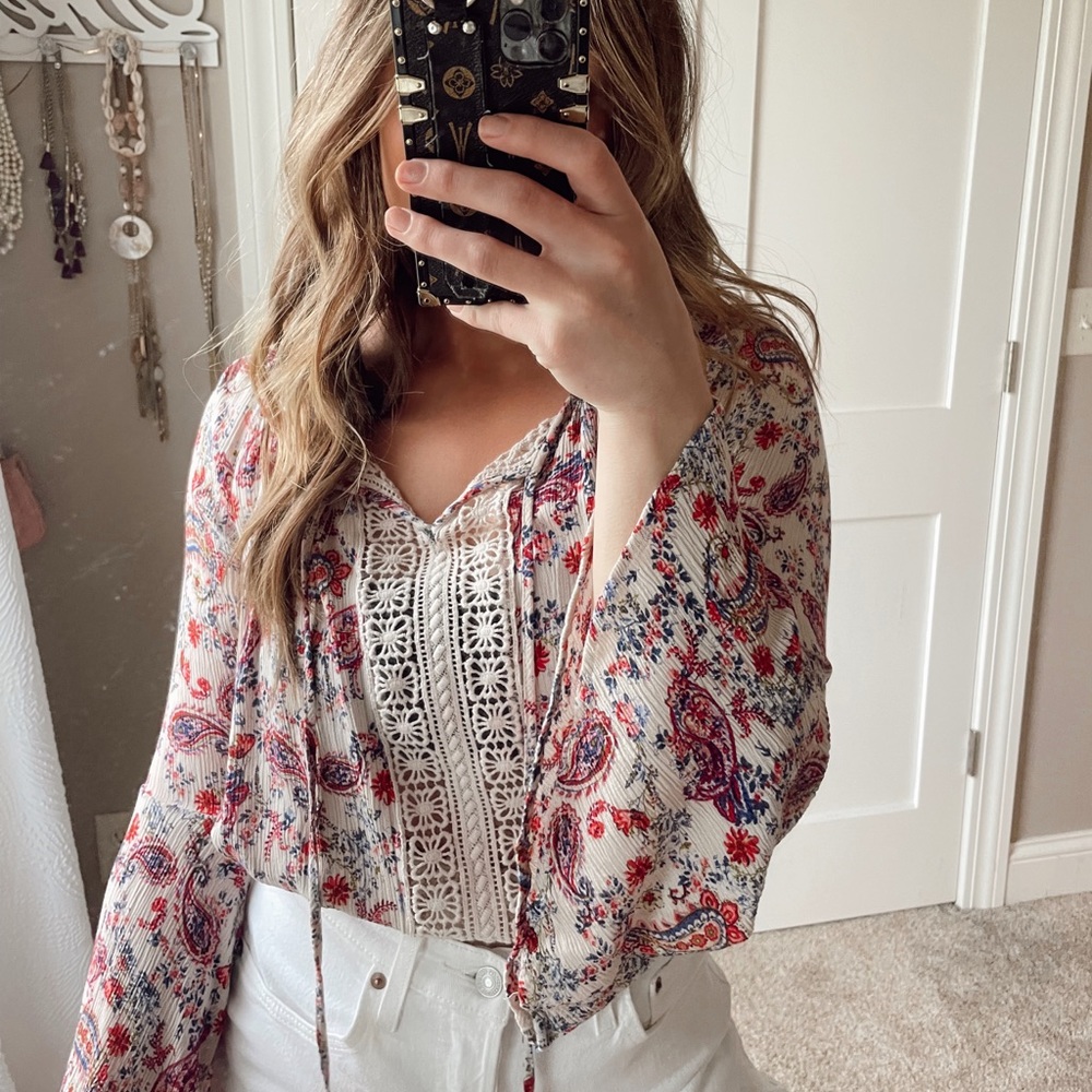 paisley print with crochet top